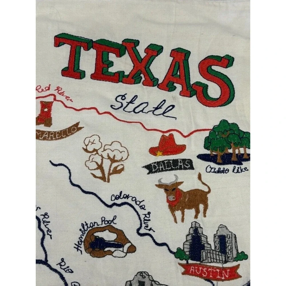 Texas State Map Pillow‎ Cover Embroidered Alamo Pecos River Boot Western